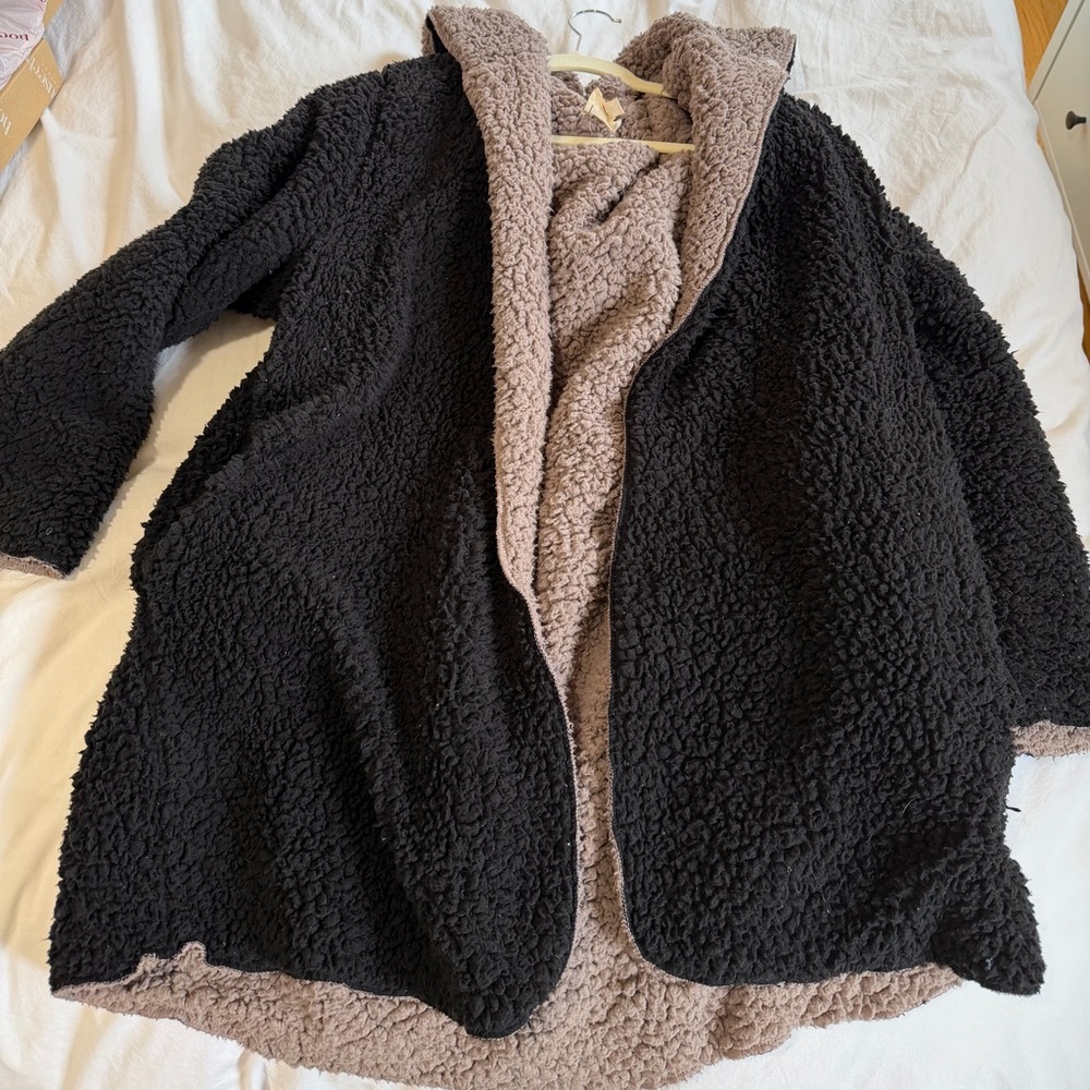 silence + noise Reversible Sherpa Coatigan in Black and Taupe